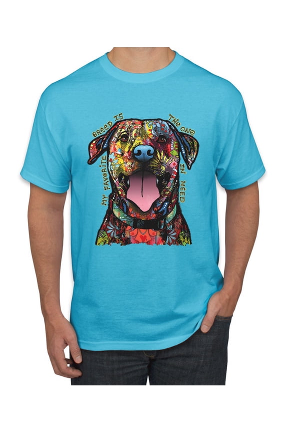 My Favorite Breed is The One In Need | Colorful Labrador Dog | Dean Russo Art Animal Lover Men's T-Shirt, Light Turquoise, M