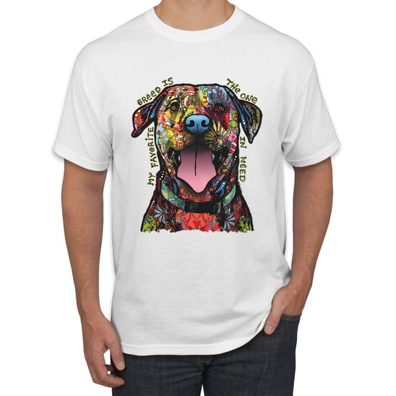 My Favorite Breed is The One In Need | Colorful Labrador Dog | Dean Russo Art Animal Lover Men's T-Shirt, White, 2XL