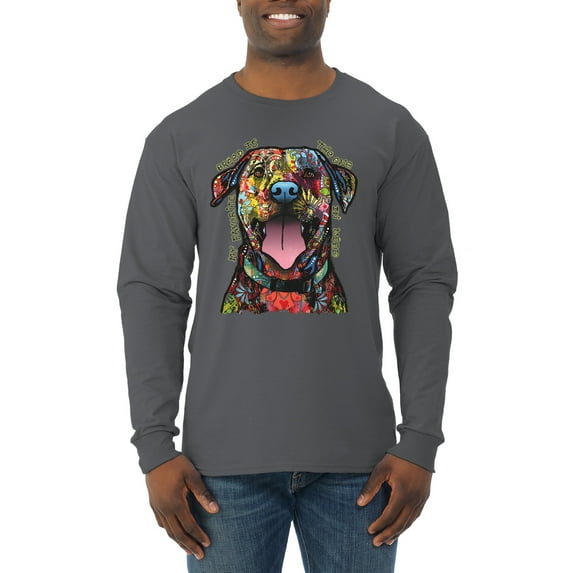 My Favorite Breed is The One In Need | Colorful Labrador Dog | Dean Russo Art Animal Lover Mens Long Sleeve Shirt, Charcoal, M