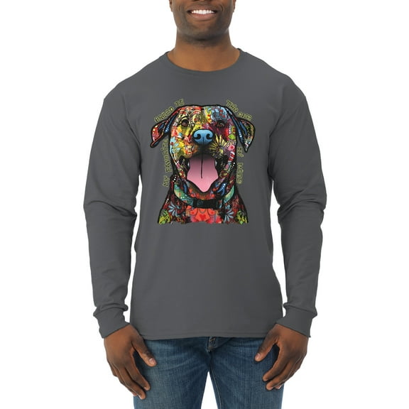 My Favorite Breed is The One In Need | Colorful Labrador Dog | Dean Russo Art Animal Lover Mens Long Sleeve Shirt, Charcoal, S