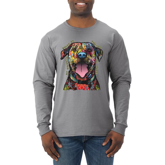 My Favorite Breed is The One In Need | Colorful Labrador Dog | Dean Russo Art Animal Lover Mens Long Sleeve Shirt, Heather Grey, XL