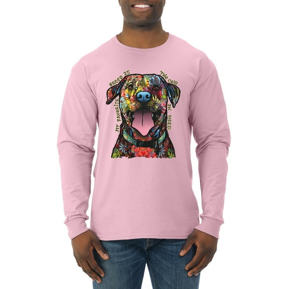 My Favorite Breed is The One In Need | Colorful Labrador Dog | Dean Russo Art Animal Lover Mens Long Sleeve Shirt, Light Pink, M