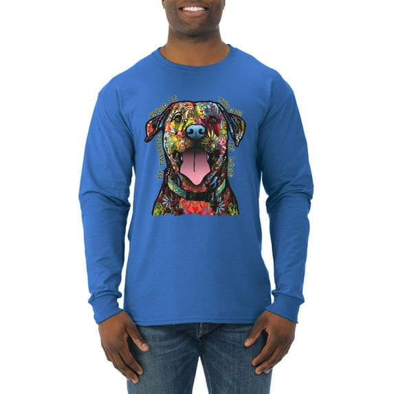 My Favorite Breed is The One In Need | Colorful Labrador Dog | Dean Russo Art Animal Lover Mens Long Sleeve Shirt, Royal, M