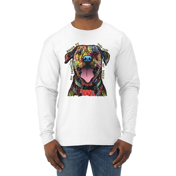 My Favorite Breed is The One In Need | Colorful Labrador Dog | Dean Russo Art Animal Lover Mens Long Sleeve Shirt, White, L