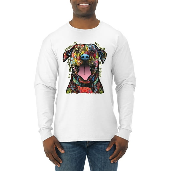 My Favorite Breed is The One In Need | Colorful Labrador Dog | Dean Russo Art Animal Lover Mens Long Sleeve Shirt, White, M