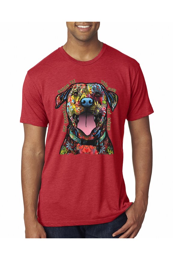 My Favorite Breed is The One In Need | Colorful Labrador Dog | Dean Russo Art Animal Lover Mens Premium Tri Blend T-Shirt, Vintage Red, 2XL