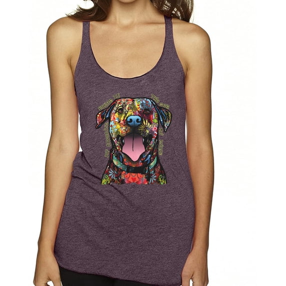 My Favorite Breed is The One In Need | Colorful Labrador Dog | Dean Russo Art Animal Lover Tri-Blend Racerback Sleeveless Top, Purple Vintage, S