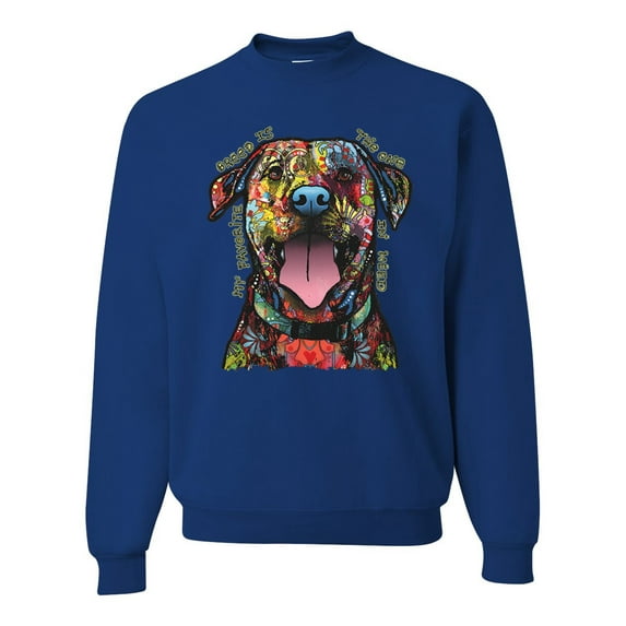 My Favorite Breed is The One In Need | Colorful Labrador Dog | Dean Russo Art Animal Lover Unisex Crewneck Sweatshirt, Royal, M