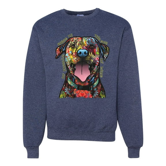 My Favorite Breed is The One In Need | Colorful Labrador Dog | Dean Russo Art Animal Lover Unisex Crewneck Sweatshirt, Vintage Heather Navy, S