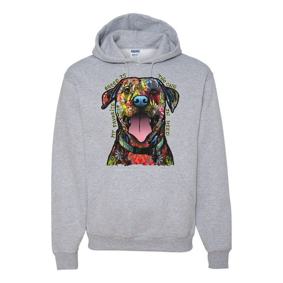 My Favorite Breed is The One In Need | Colorful Labrador Dog | Dean Russo Art Animal Lover Unisex Hoodie Sweatshirt, Heather Grey, L
