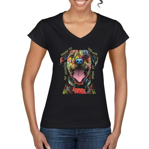 My Favorite Breed is The One In Need | Colorful Labrador Dog | Dean Russo Art Animal Lover Womenâ€™s Standard V-Neck Tee, Black, XL