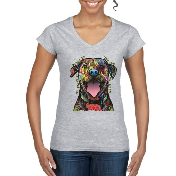 My Favorite Breed is The One In Need | Colorful Labrador Dog | Dean Russo Art Animal Lover Women's Standard V-Neck Tee, Heather Grey, L