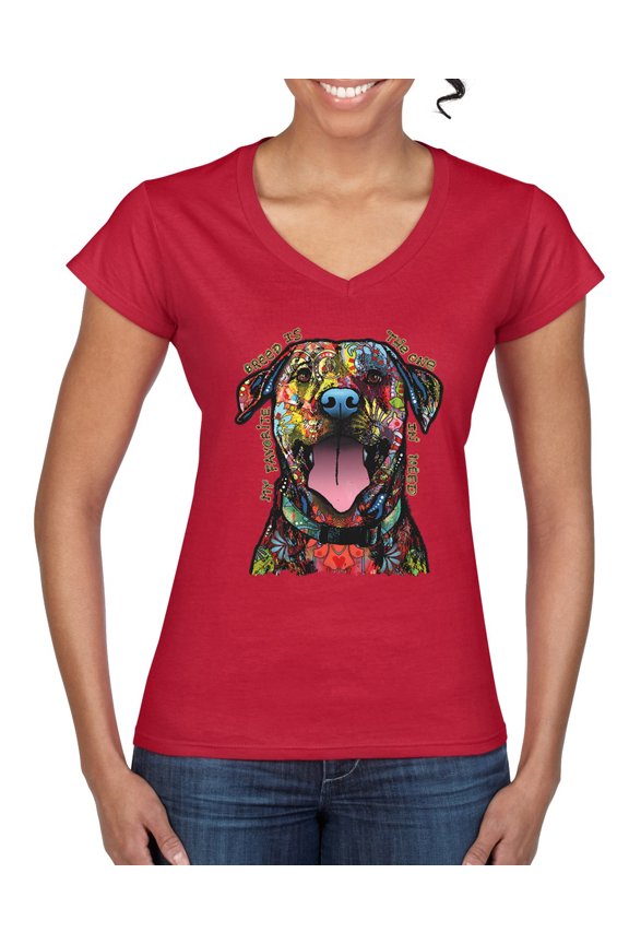 My Favorite Breed is The One In Need | Colorful Labrador Dog | Dean Russo Art Animal Lover Women’s Standard V-Neck Tee, Red, 2XL