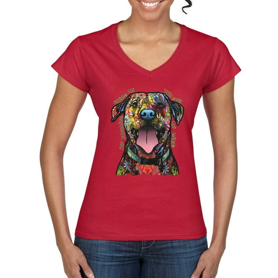 My Favorite Breed is The One In Need | Colorful Labrador Dog | Dean Russo Art Animal Lover Women's Standard V-Neck Tee, Red, XL