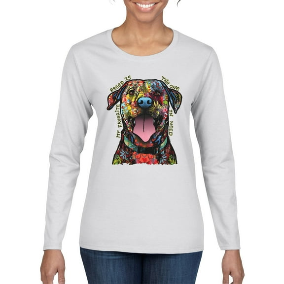 My Favorite Breed is The One In Need | Colorful Labrador Dog | Dean Russo Art Animal Lover Womens Long Sleeve T-Shirt, White, XL
