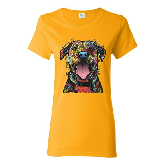 My Favorite Breed is The One In Need | Colorful Labrador Dog | Dean Russo Art Animal Lover Womens T-Shirt, Gold, S