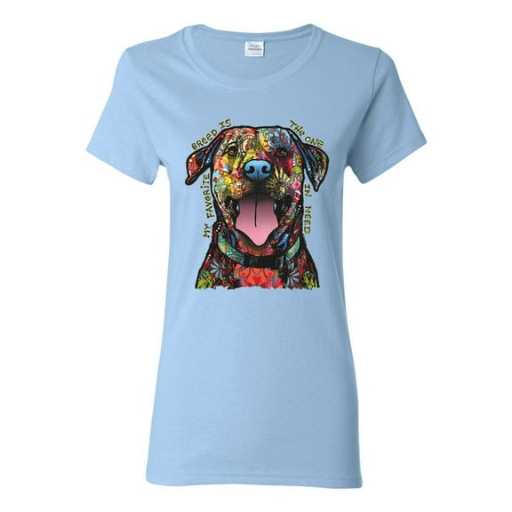 My Favorite Breed is The One In Need | Colorful Labrador Dog | Dean Russo Art Animal Lover Womens T-Shirt, Light Blue, M