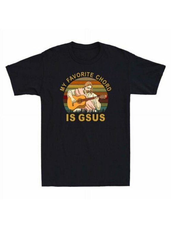 My Favorite Chord Is Gsus Funny Jesus Playing Guitar Retro Men's T-Shirt Cotton