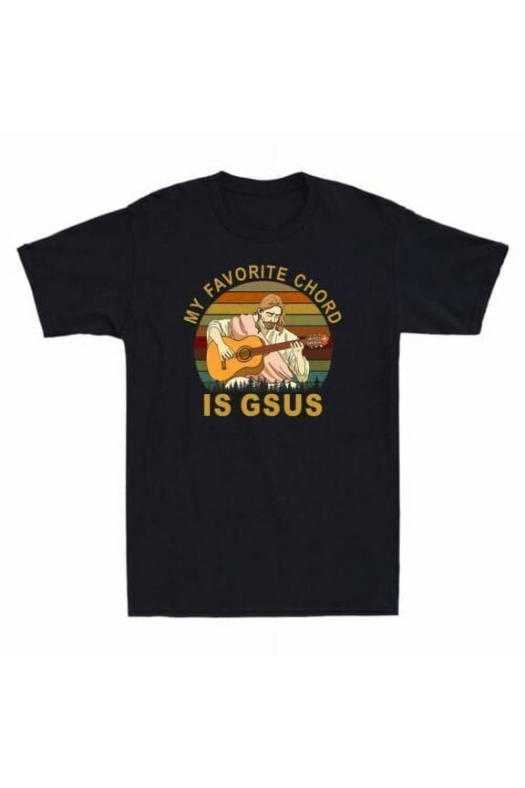 My Favorite Chord Is Gsus Funny Jesus Playing Guitar Retro Men's T-Shirt Cotton