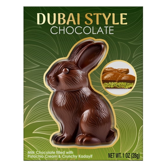 My Favorite Co. Dubai Style Chocolate Bunny with Pistachio Filling, 1oz, Chocolate Candy