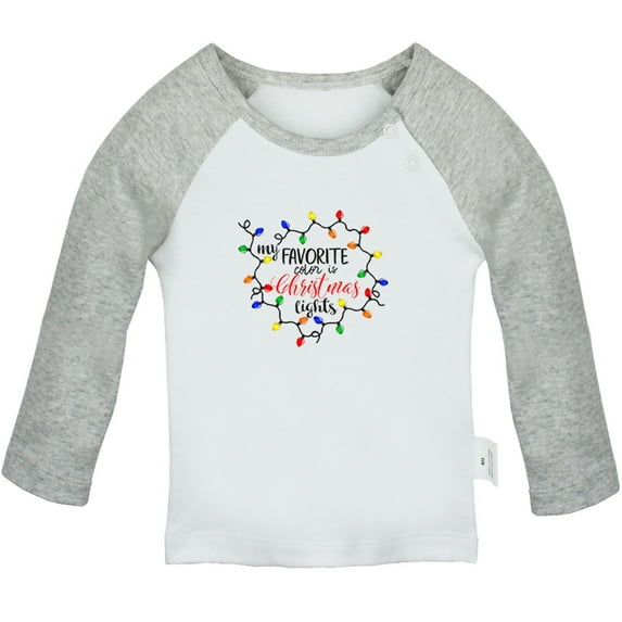 My Favorite Color is Christmas Lights Funny T shirt For Baby, Newborn Babies T-shirts, Infant Tops, 0-24M Kids Graphic Tees Clothing (Long Gray Raglan T-shirt, 0-6 Months)