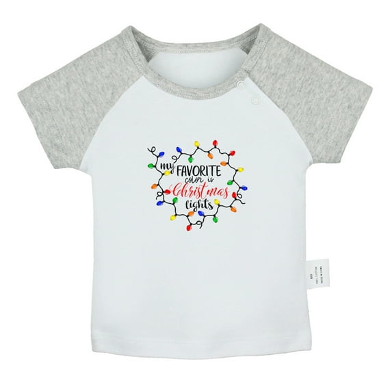 My Favorite Color is Christmas Lights Funny T shirt For Baby, Newborn Babies T-shirts, Infant Tops, 0-24M Kids Graphic Tees Clothing (Short Gray Raglan T-shirt, 12-18 Months)