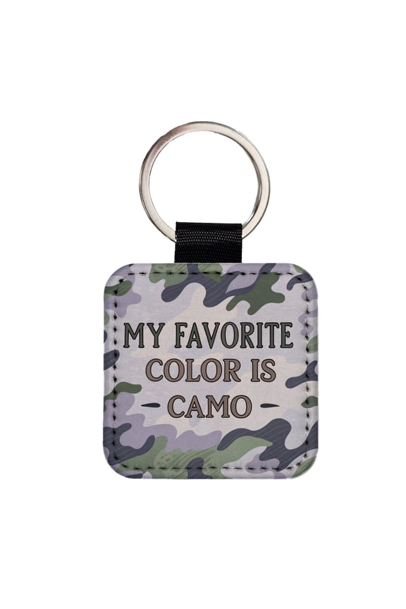 My Favorite Color Is Camo Military Camouflage Faux Leather Square Keychain