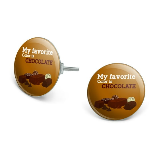My Favorite Color Is Chocolate Novelty Silver Plated Stud Earrings