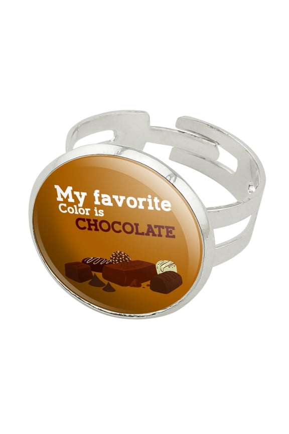 My Favorite Color Is Chocolate Silver Plated Adjustable Novelty Ring