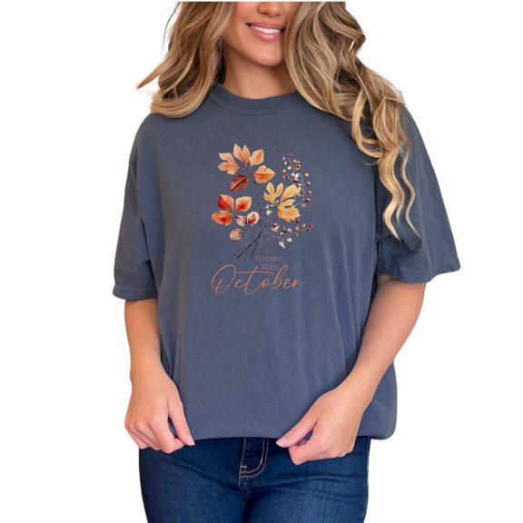 My Favorite Color Is October & Autumn Leaves, Denim Comfort Colors T-Shirt, Large