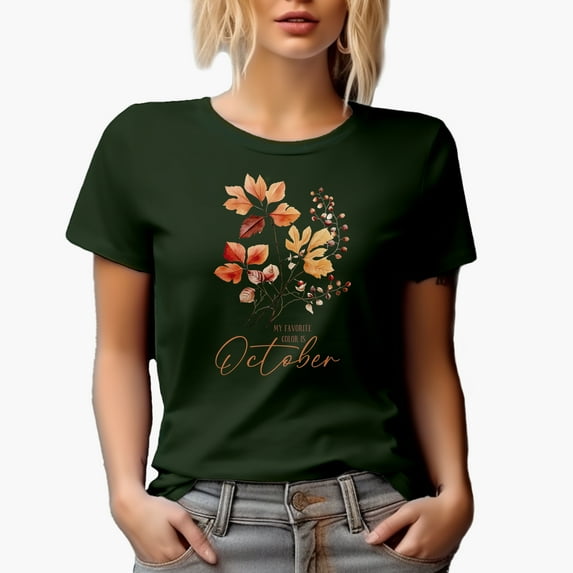 My Favorite Color Is October & Autumn Leaves Merch Gift, Military Green T-Shirt, Large