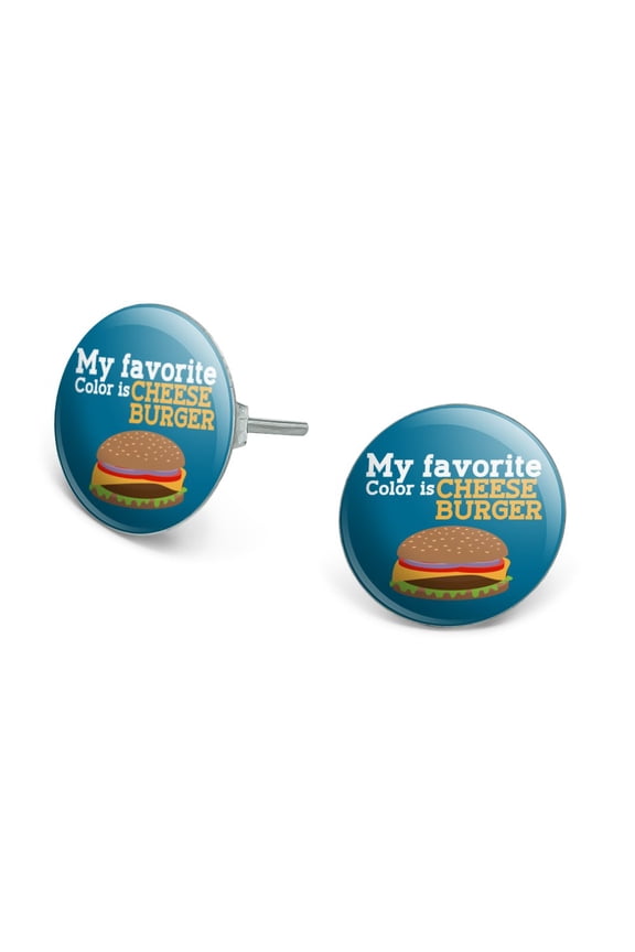 My Favorite Color is Cheeseburger Novelty Silver Plated Stud Earrings