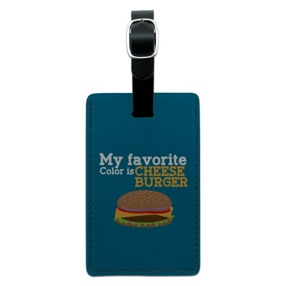 My Favorite Color is Cheeseburger Rectangle Leather Luggage Card Suitcase Carry-On ID Tag