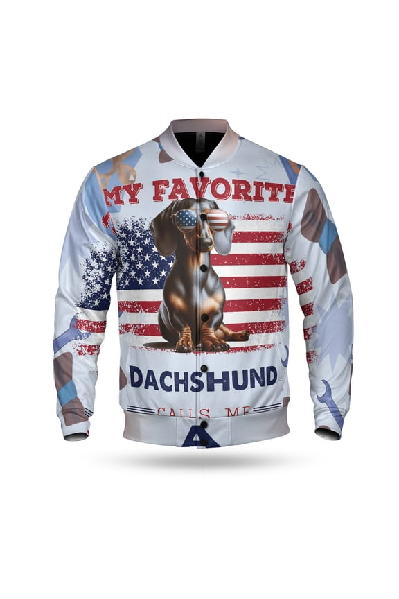 My Favorite Dachshund Calls Me Dad. Happy Father's Day All Over Print 3D Baseball Jacket Wiener Dog Lover Gifts Idea Bomber Jacket Softball - 00005