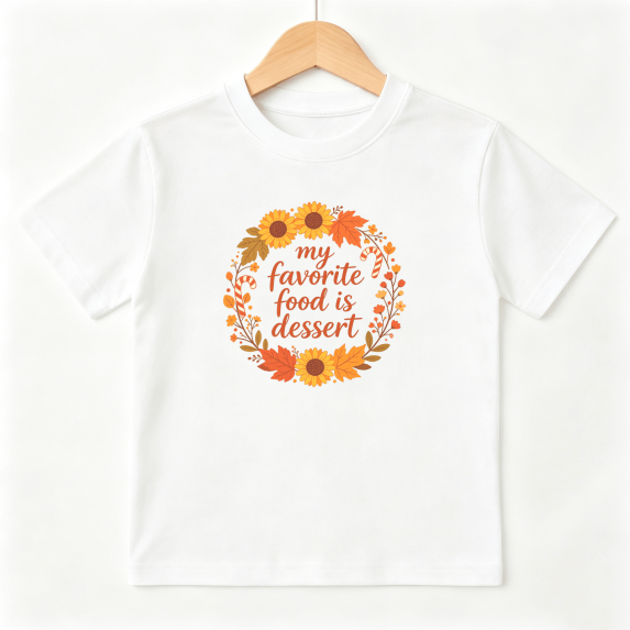 My Favorite Food Is Dessert Autumn Boys Graphic Tees Thanksgiving Kids T-Shirt 100% Cotton Short Sleeve Tops Ages 4-13Y
