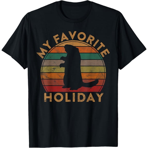 My Favorite Holiday Ground Hog Sunset Gift Softstyle Unisex T-Shirt,Black Color,Size YXS