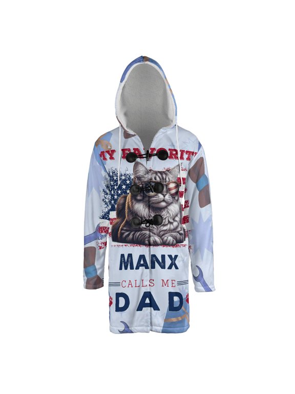 My Favorite Manx Calls Me Dad. Happy Father's Day All Over Print 3D Hooded Duffle Toggle Coat Cat Lover Kitten Owner Gifts - 00005
