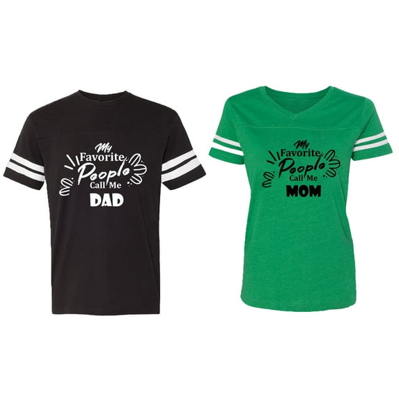 My Favorite People Call Me Dad Mom Matching Couple Cotton Jerseys (Men Black / Women Green) (Men XXL / Women XL)