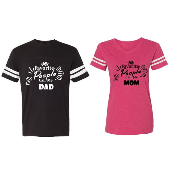 My Favorite People Call Me Dad Mom Matching Couple Cotton Jerseys (Men Black / Women Pink) (Men L / Women XXL)