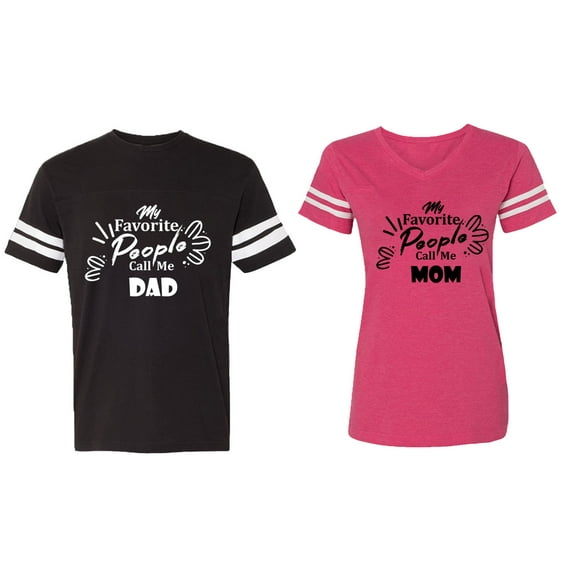 My Favorite People Call Me Dad Mom Matching Couple Cotton Jerseys (Men Black / Women Pink) (Men XL / Women M)