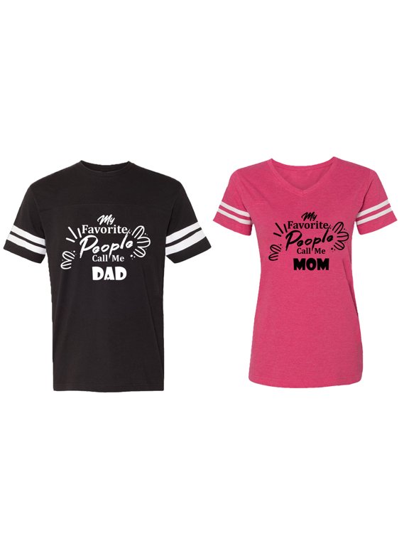 My Favorite People Call Me Dad Mom Matching Couple Cotton Jerseys (Men Black / Women Pink) (Men XL / Women XXL)