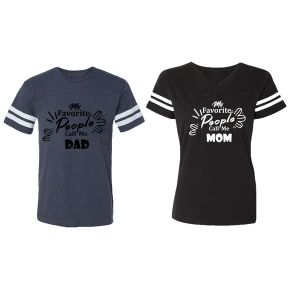 My Favorite People Call Me Dad Mom Matching Couple Cotton Jerseys (Men Navy / Women Black) (Men XXL / Women XL)