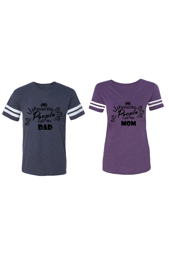 My Favorite People Call Me Dad Mom Matching Couple Cotton Jerseys (Men Navy / Women Purple) (Men XXL / Women XXL)