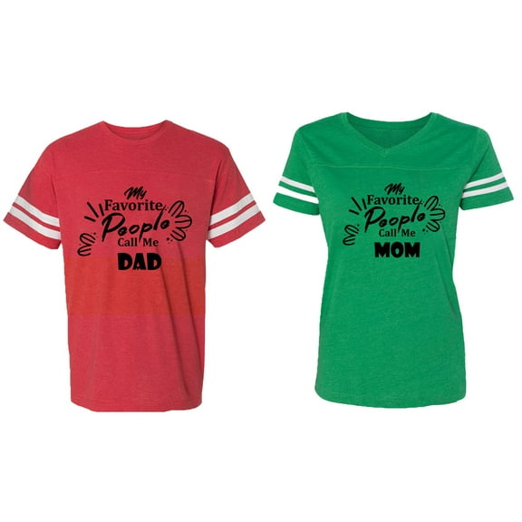 My Favorite People Call Me Dad Mom Matching Couple Cotton Jerseys (Men Red / Women Green) (Men XL / Women XXL)