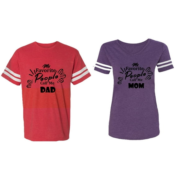 My Favorite People Call Me Dad Mom Matching Couple Cotton Jerseys (Men Red / Women Purple) (Men L / Women XL)