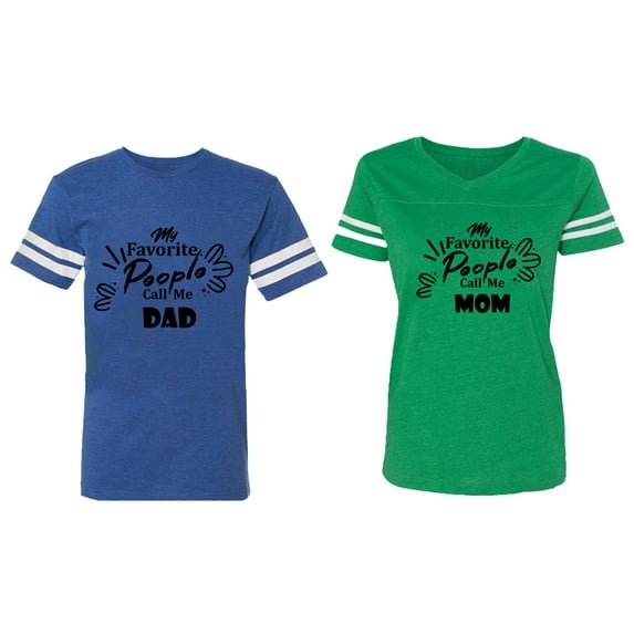 My Favorite People Call Me Dad Mom Matching Couple Cotton Jerseys (Men Royal / Women Green) (Men S / Women L)