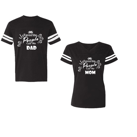 My Favorite People Call Me Dad Mom Unisex Couple Matching Cotton Jersey style T-Shirt Contrasting stripes on sleeves (Men Black / Women Black) (Men S / Women S)