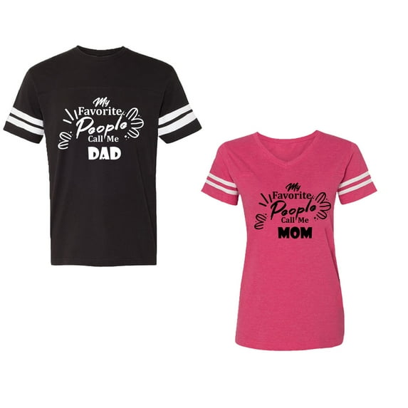 My Favorite People Call Me Dad Mom Unisex Couple Matching Cotton Jersey style T-Shirt Contrasting stripes on sleeves (Men Black / Women Pink) (Men XL / Women S)
