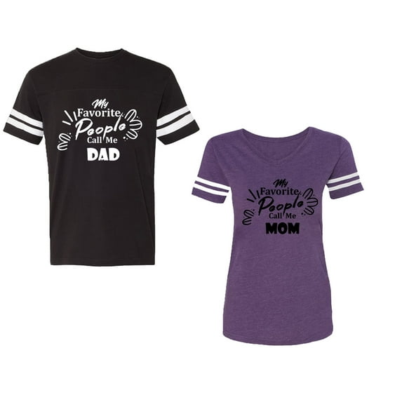 My Favorite People Call Me Dad Mom Unisex Couple Matching Cotton Jersey style T-Shirt Contrasting stripes on sleeves (Men Black / Women Purple) (Men XL / Women XL)