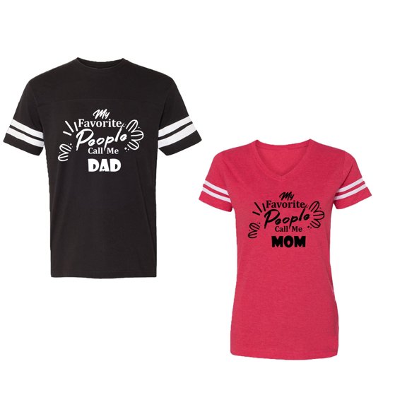 My Favorite People Call Me Dad Mom Unisex Couple Matching Cotton Jersey style T-Shirt Contrasting stripes on sleeves (Men Black / Women Red) (Men M / Women M)